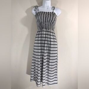 Caution To The Wind Women's Medium Striped Spaghetti Strap Smocked Bodice Dress